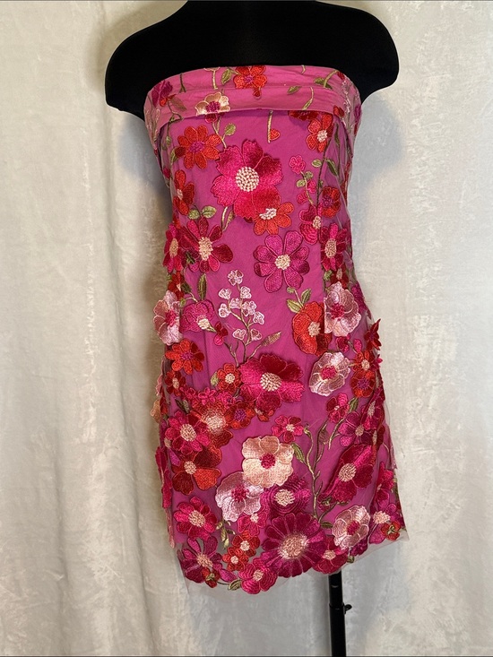 Altar'd State Dresses & Skirts - Strapless 3d Floral Embroidered Pink Cocktail Dress